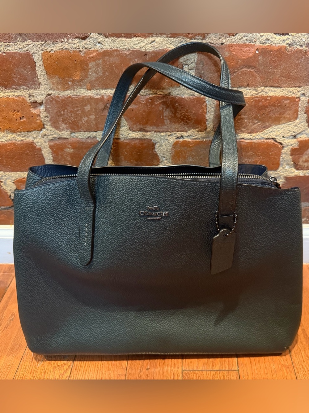 Coach Dark Green Pebbled Leather Charlie Carryall Tote